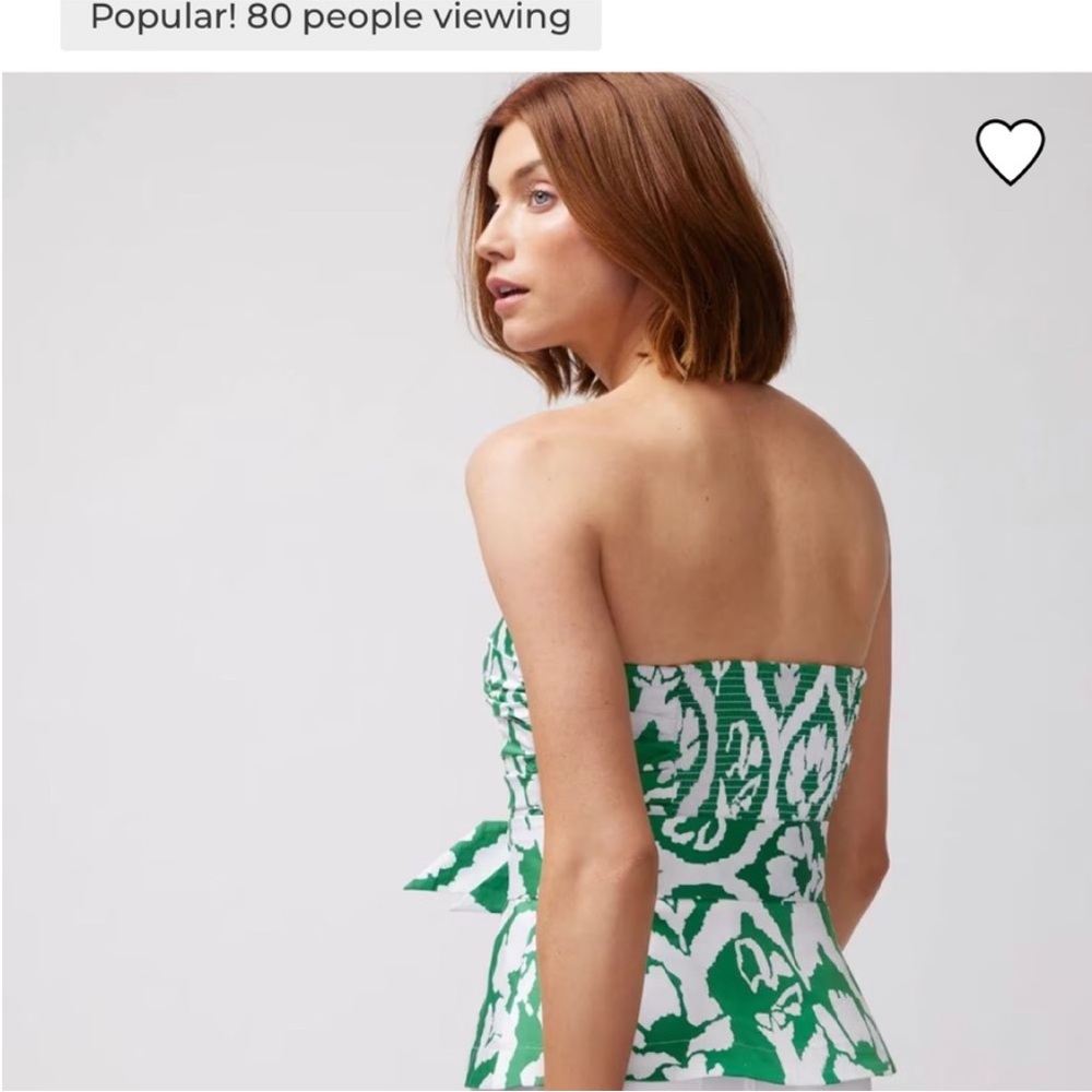 White House Black Market Green and White Tie Front Strapless top